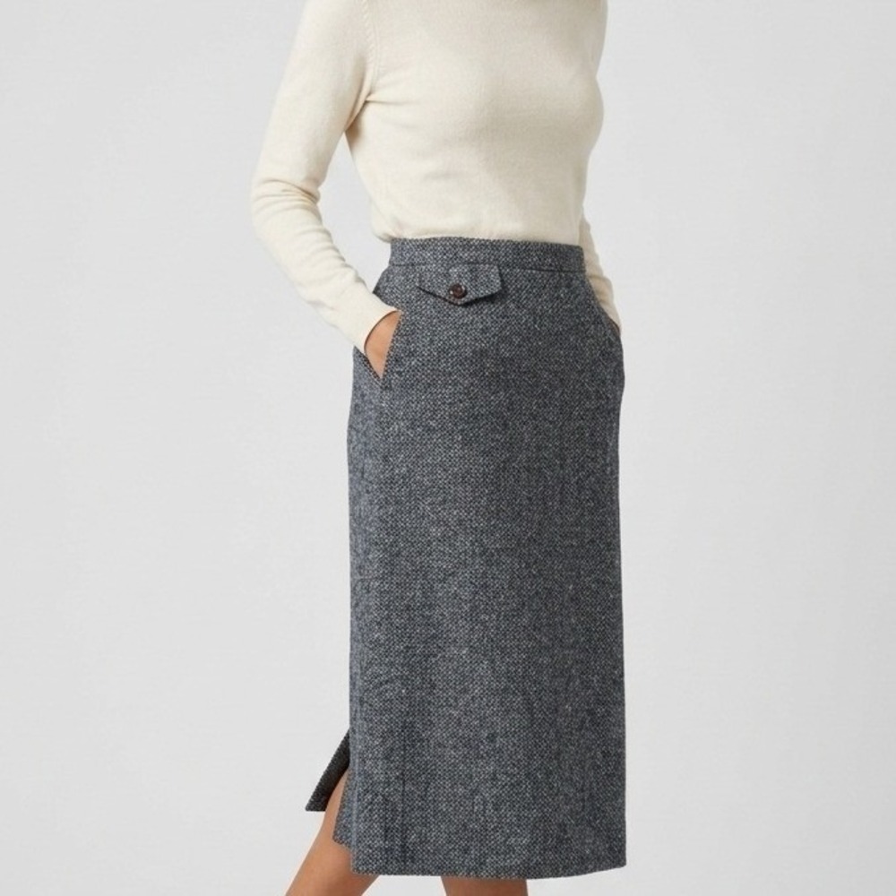 Prestige of Boston Tweed Marled Wool Pencil Skirt Blue Gray High Waist 25 VTG